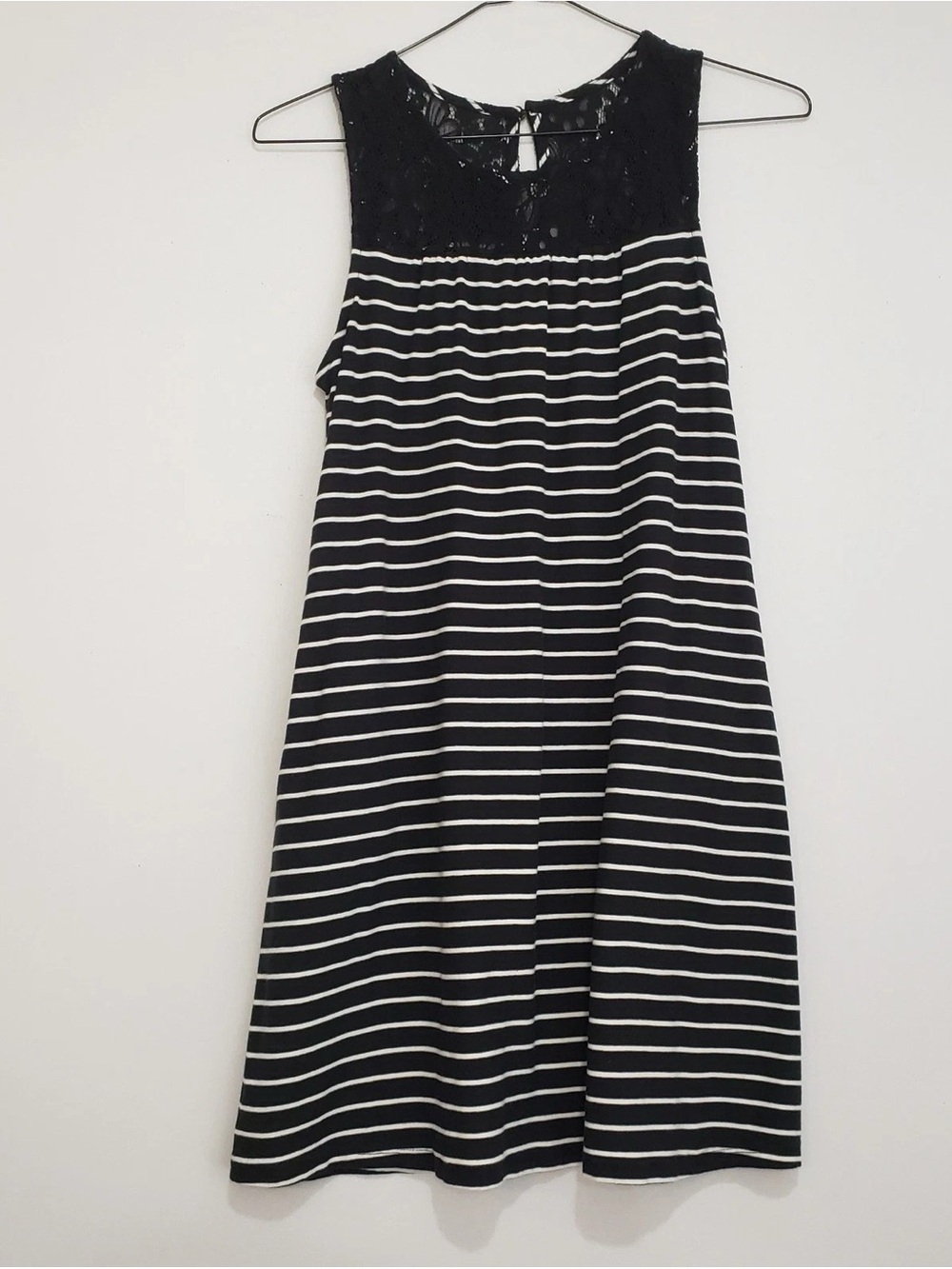 Merona Black & White Striped Sleeveless Maxi Dress with Lace Yoke